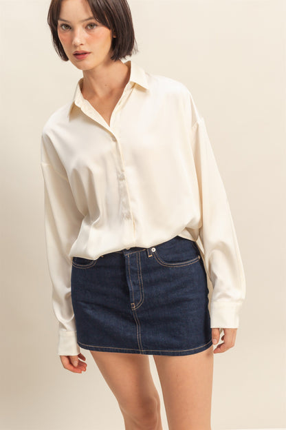 Long Sleeve Oversized Satin Shirt
