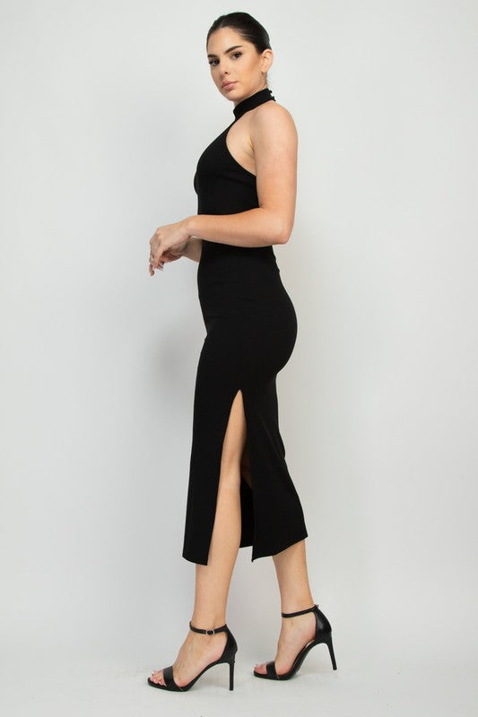 Stretchy Halter Midi, Black Stretchy Halter Midi, Black