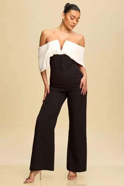 2 tone off the shoulder jumpsuit
