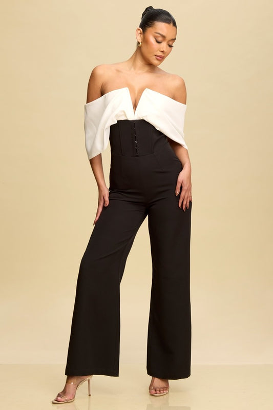 2 tone off the shoulder jumpsuit