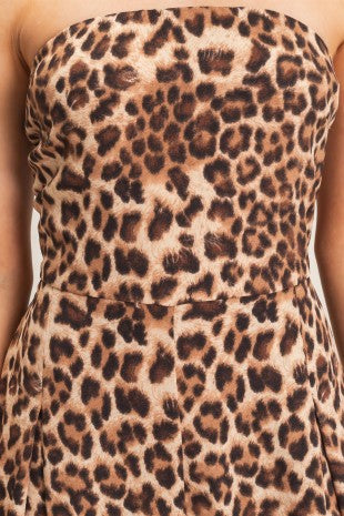 Leopard Print Strapless Jumpsuit