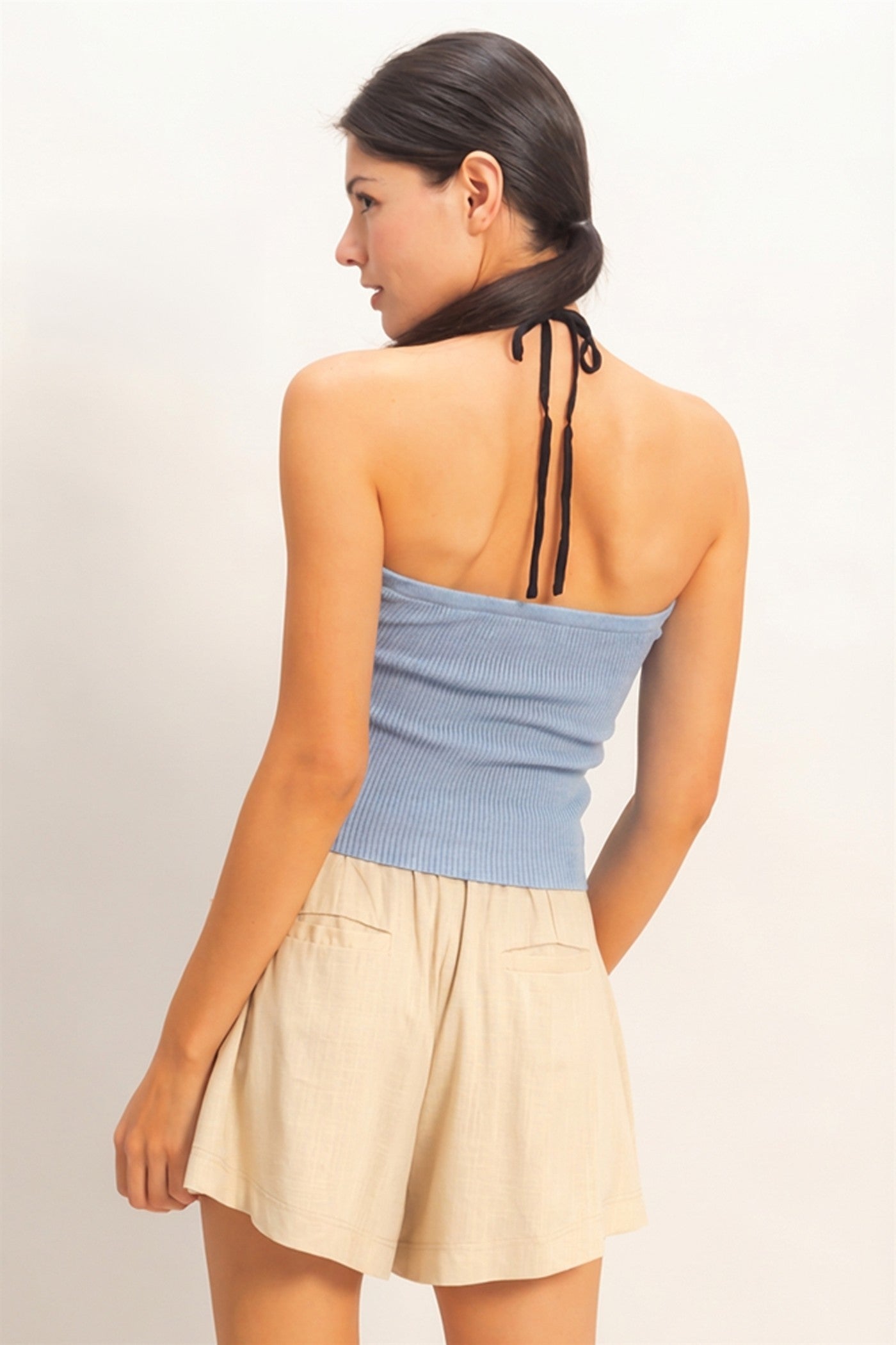 Ribbed Halter Top With Twist
