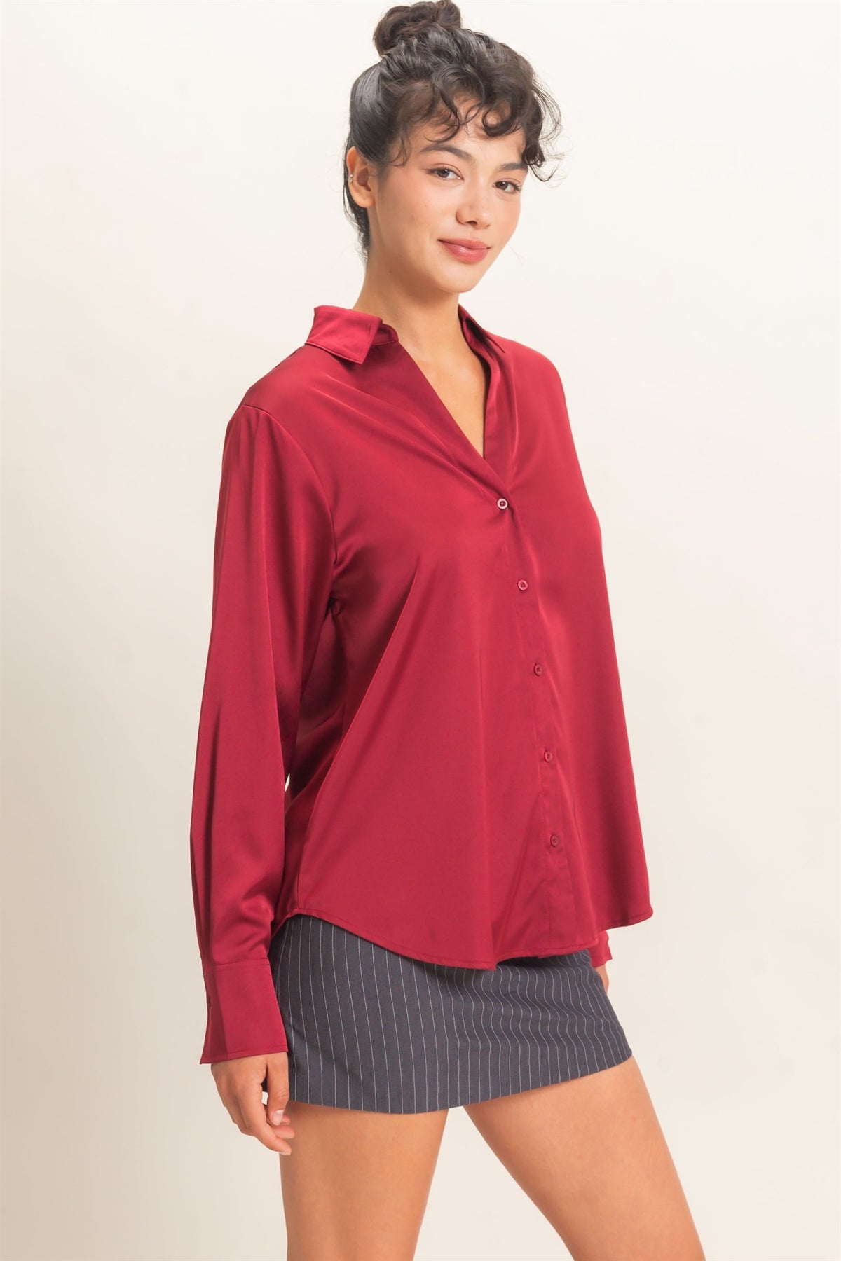 Satin Button Down Blouse