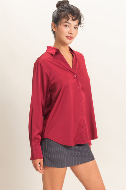 Satin Button Down Blouse