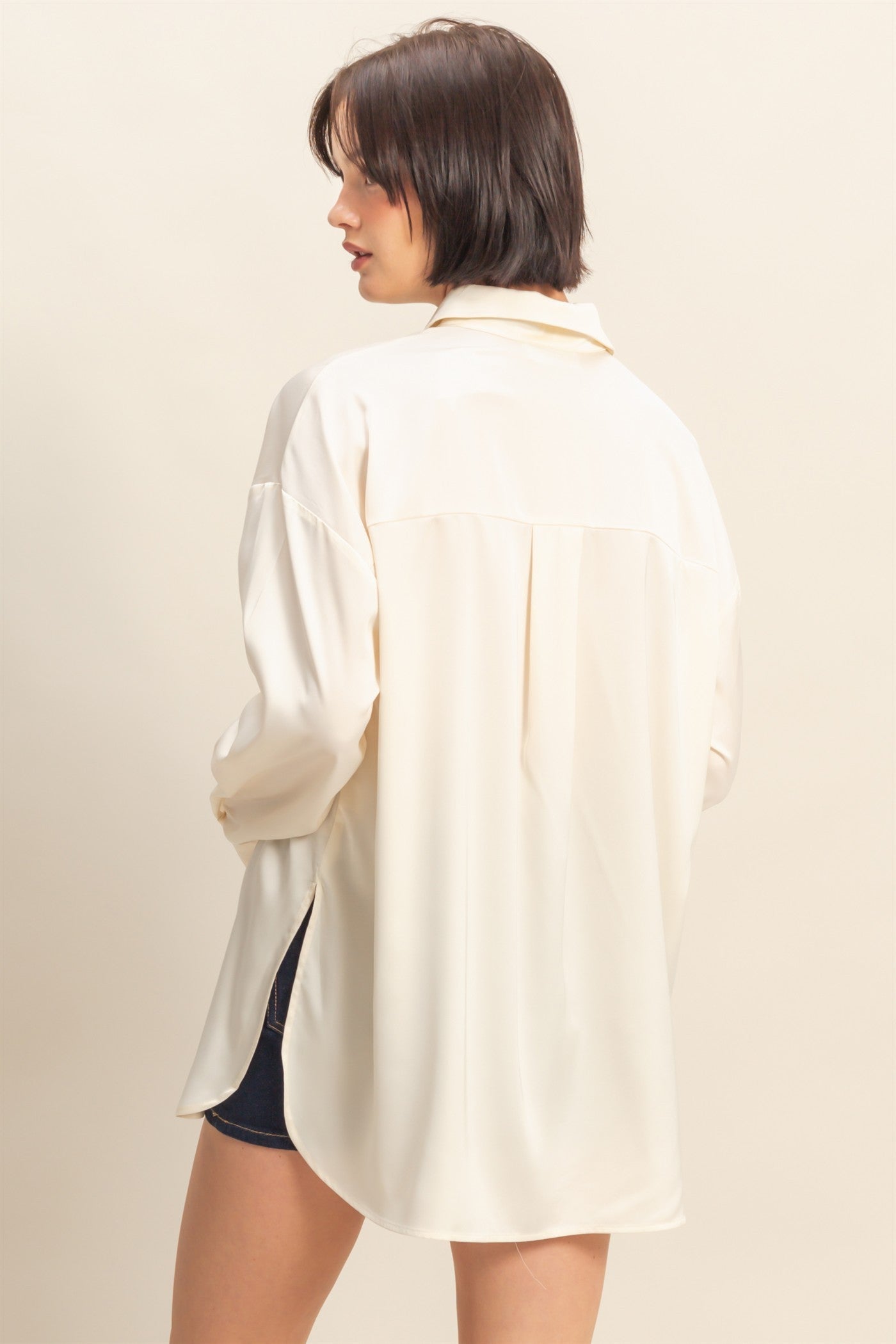 Long Sleeve Oversized Satin Shirt