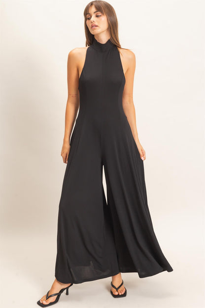 Sleeveless Halter Open Back Wide Leg Jumpsuit
