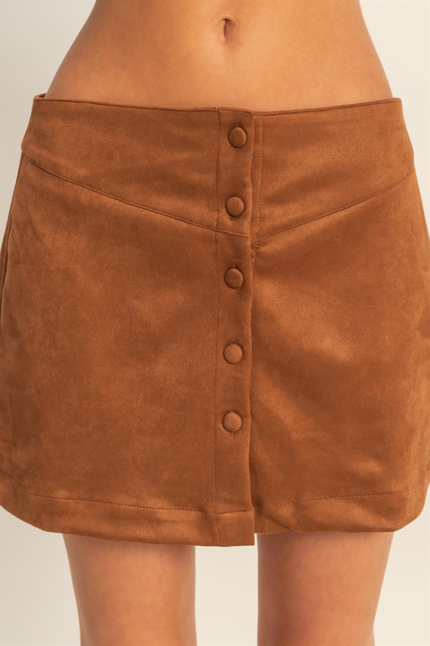 Button-front Suede Mini Skirt
