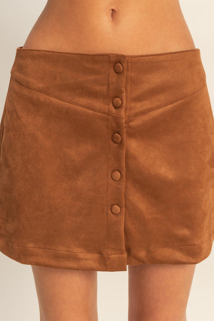 Button-front Suede Mini Skirt