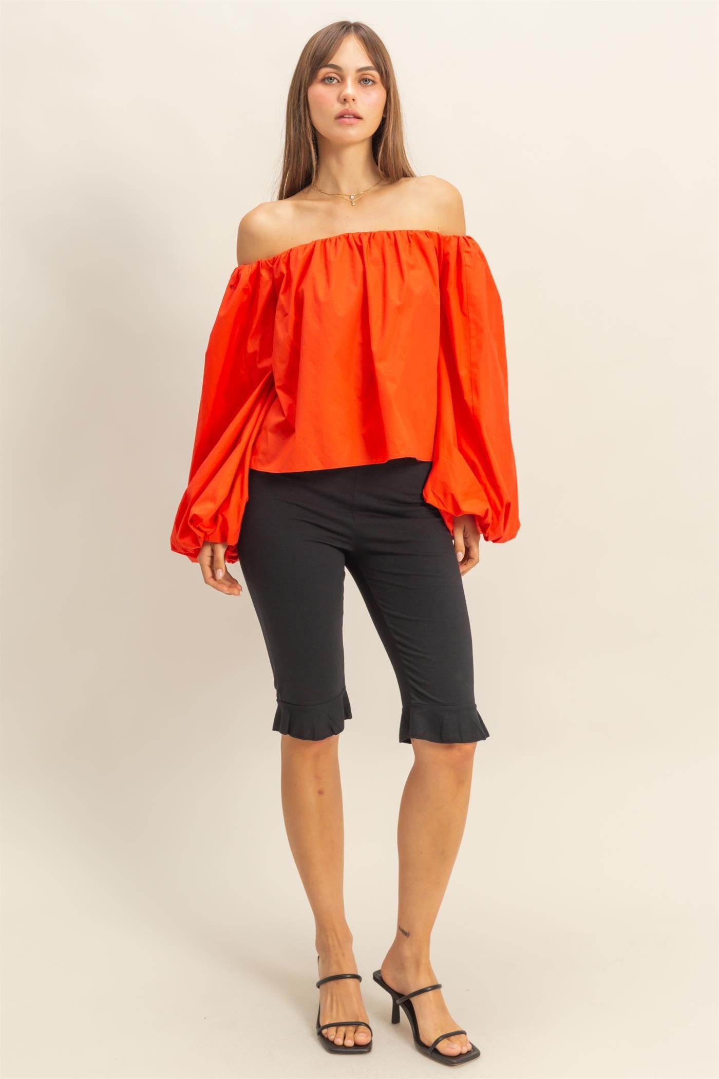 Off The Shoulder Bubble Sleeve Woven Blouse