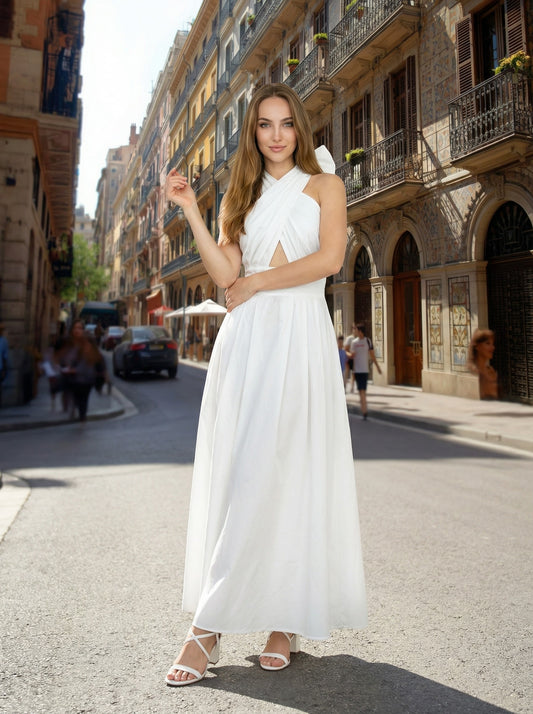 Cross Halter Cut-out Midi Dress