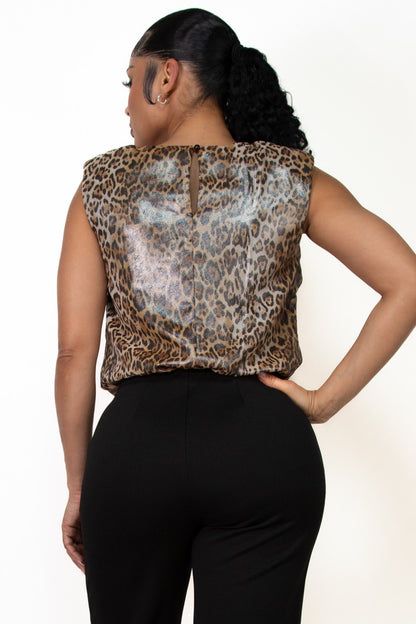 glossy leopard sleeveless bodysuit
