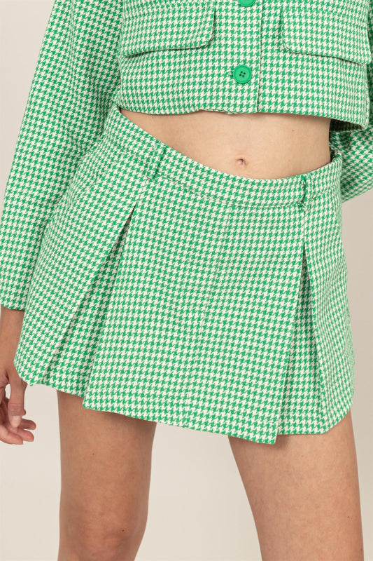 high waist houndstooth pleated skort