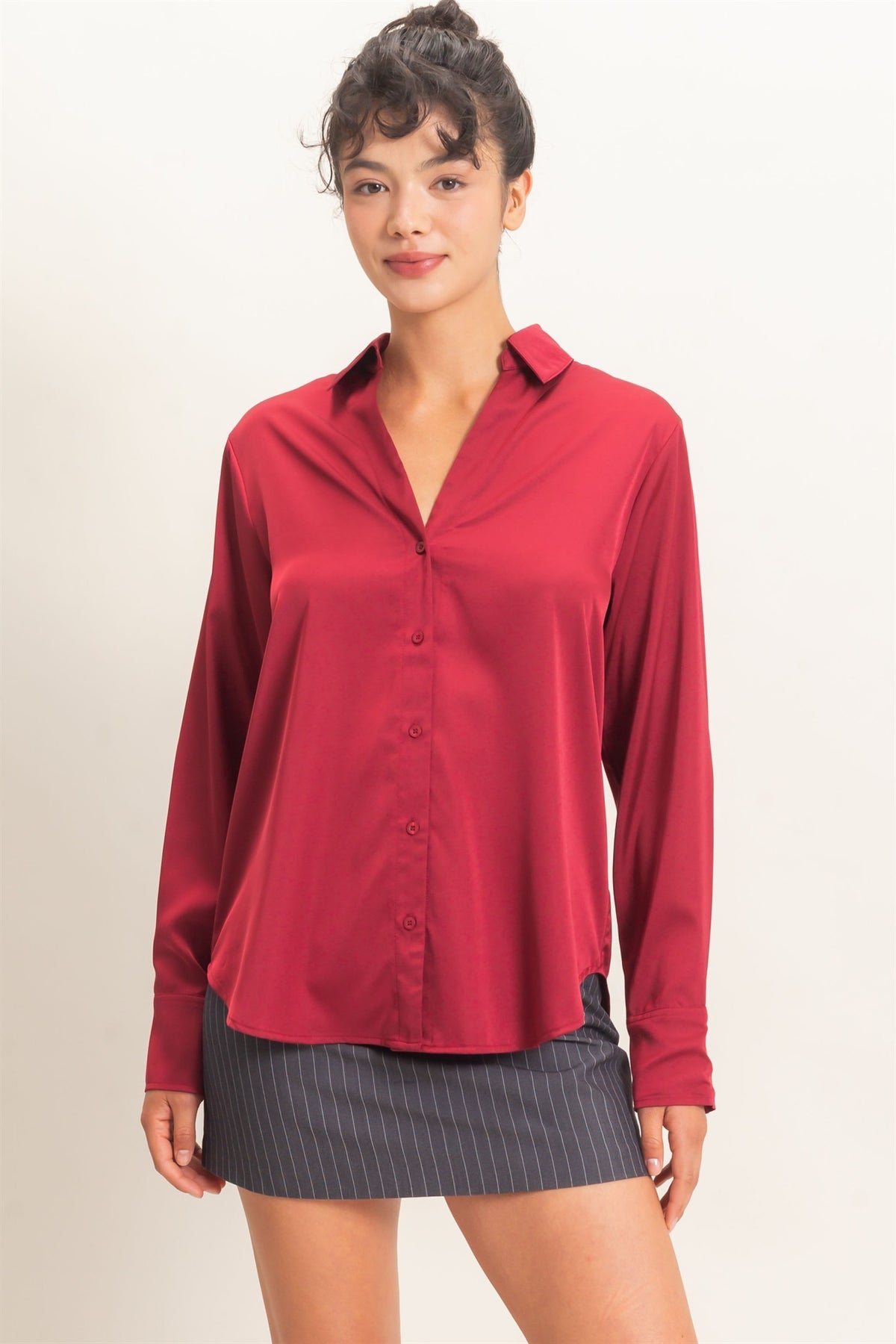 Satin Button Down Blouse