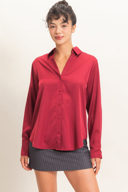Satin Button Down Blouse