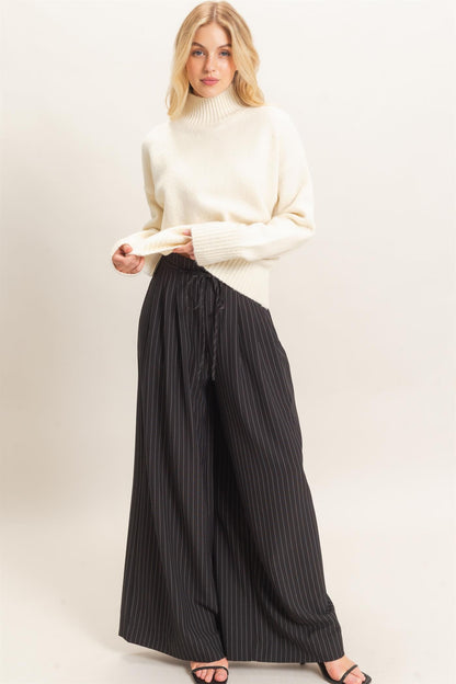 Drawstring Pleated High Waist Wide-leg Pants