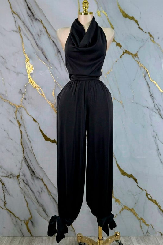 2pc set- tie back cowl halter top & jogger pants