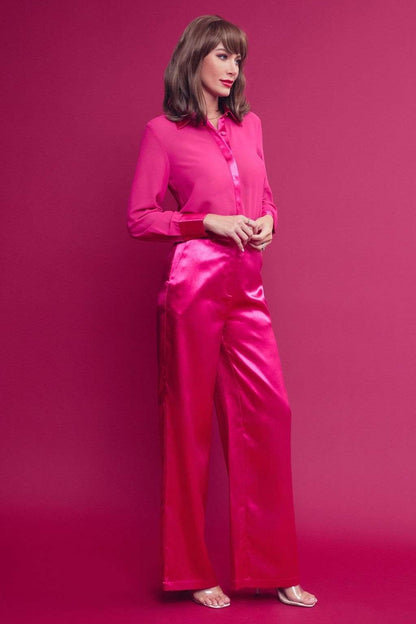 2pc- contrast trim sheer top & pants set