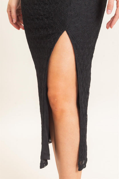 Lace Leg Split Sleeveless Midi Dress