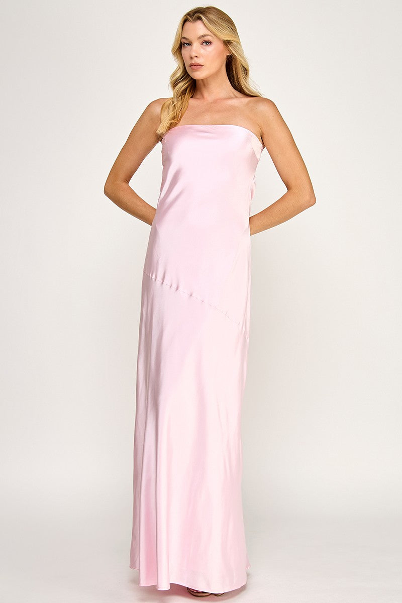 Strapless Satin Backless Maxi Dress