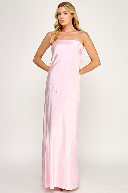 Strapless Satin Backless Maxi Dress