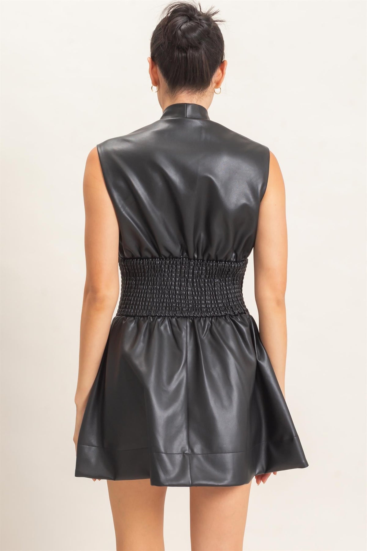 Faux Leather Zip Front Sleeveless Dress