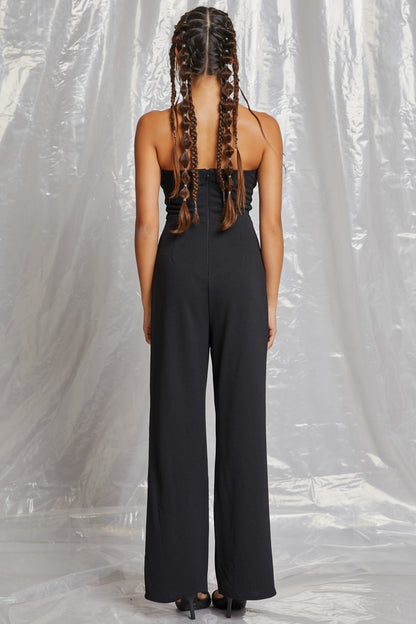 feather bustier strapless jumpsuit