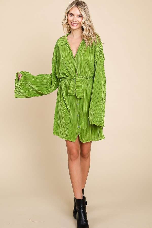 PLUS Loose Fit Pleated Shirt Dress