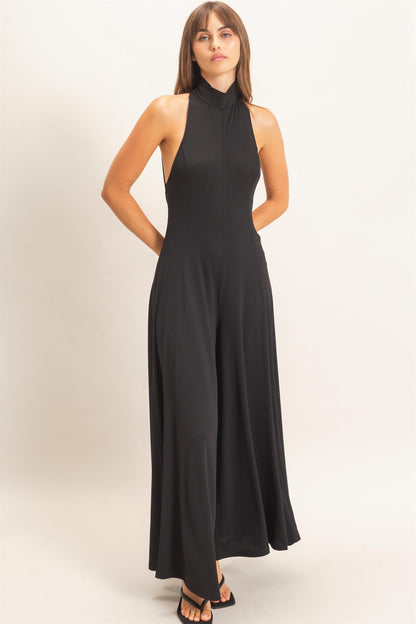 Sleeveless Halter Open Back Wide Leg Jumpsuit