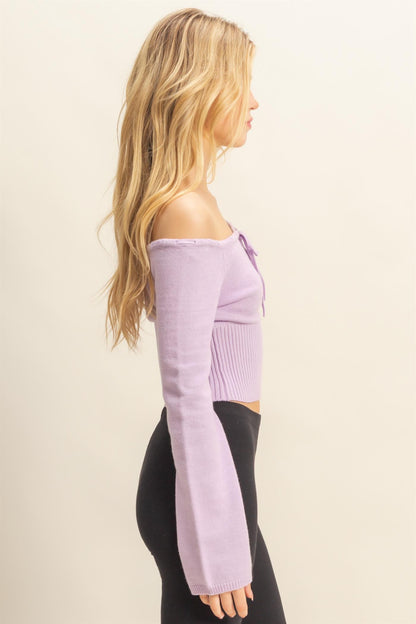 Ribbon Tie Detailed Off The Shoulder Sweater Top