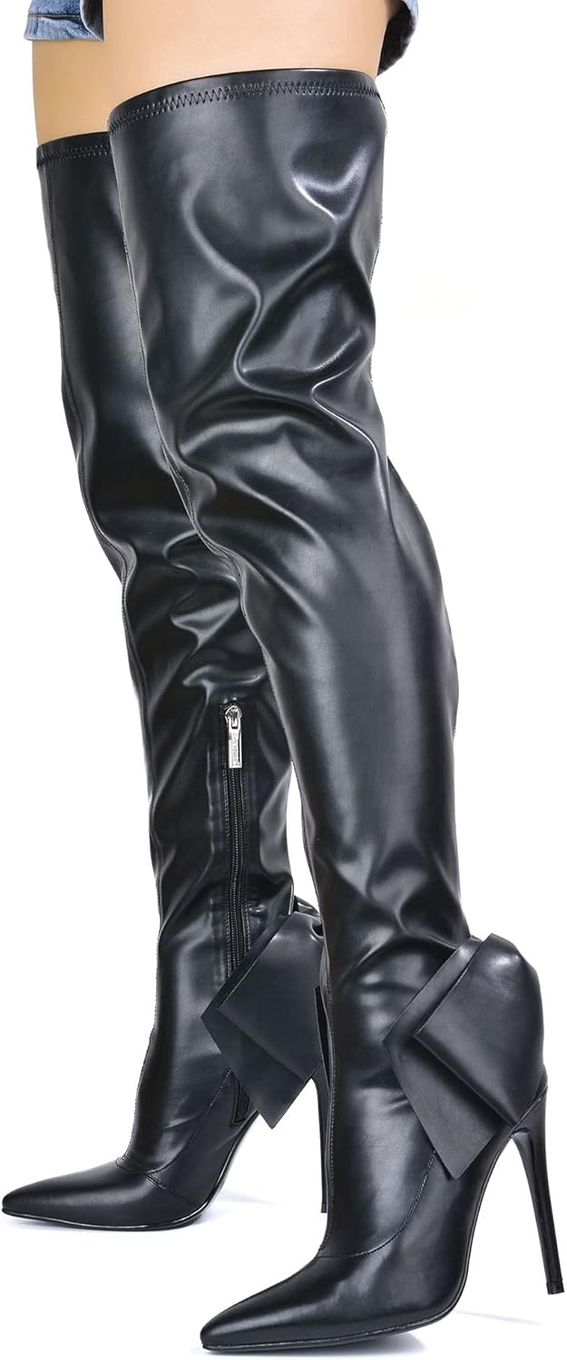 Big Bow Pointy Toe Thigh High Boots