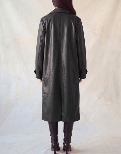 Faux Leather Notch Trench Coat