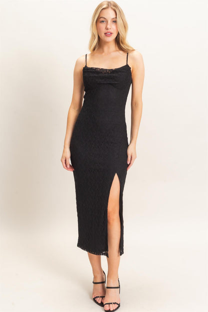 Lace Leg Split Sleeveless Midi Dress