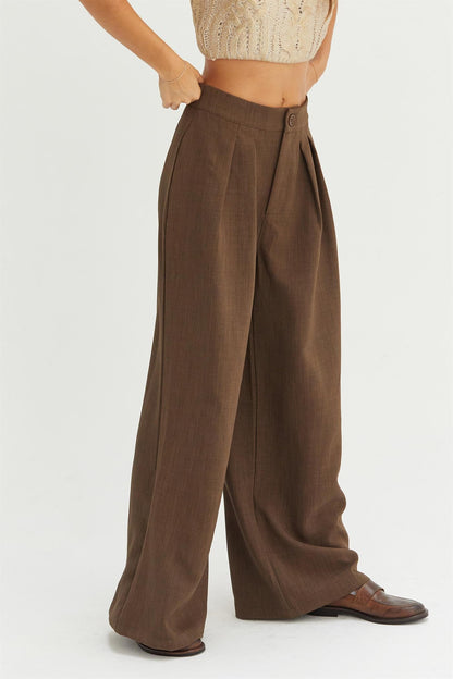 high waist wide leg pleated trousers