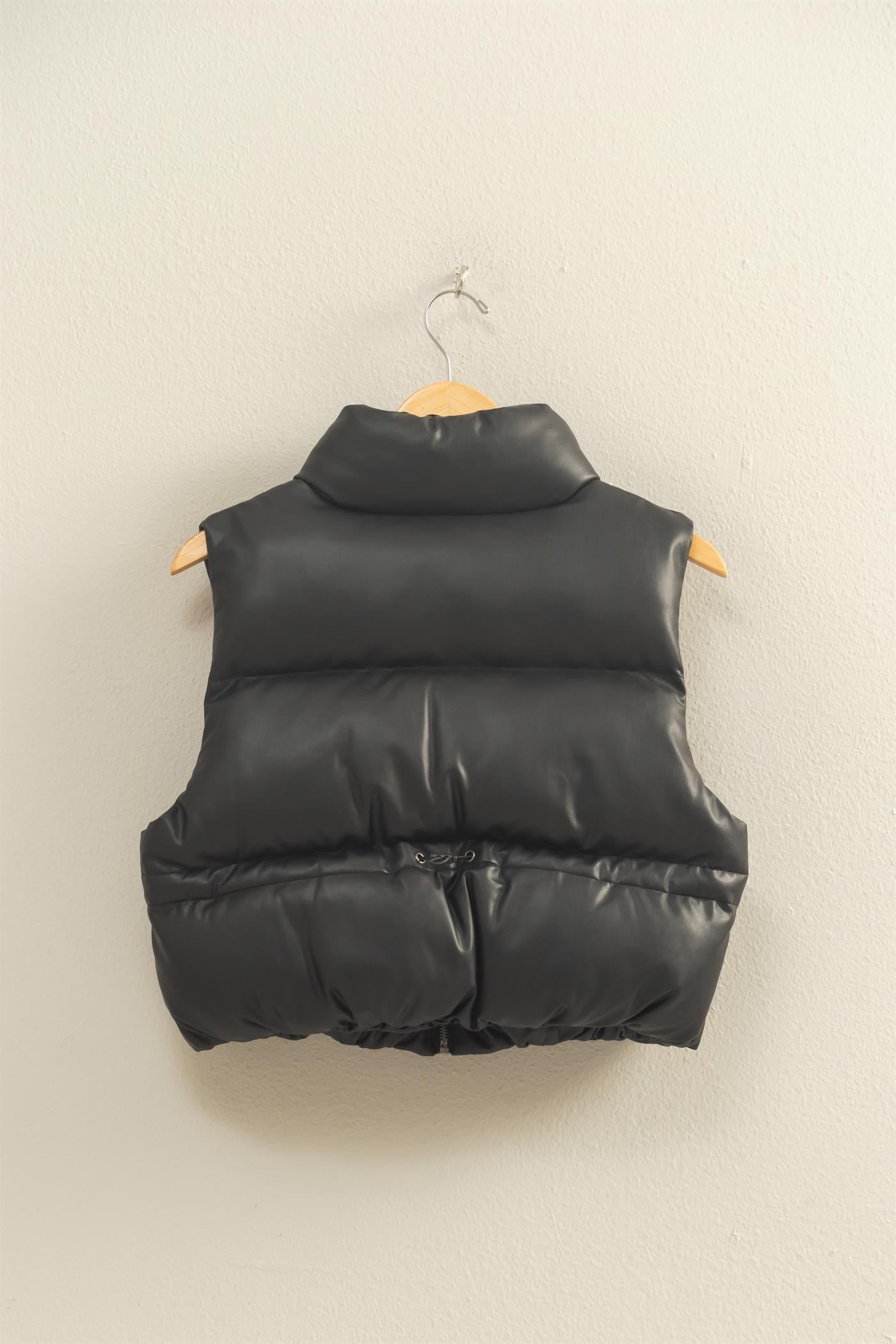 Faux Leather Cropped Puffer Vest