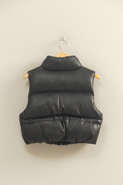 Faux Leather Cropped Puffer Vest