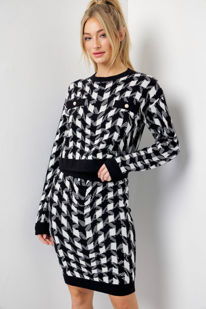 Houndstooth Knit Skirt