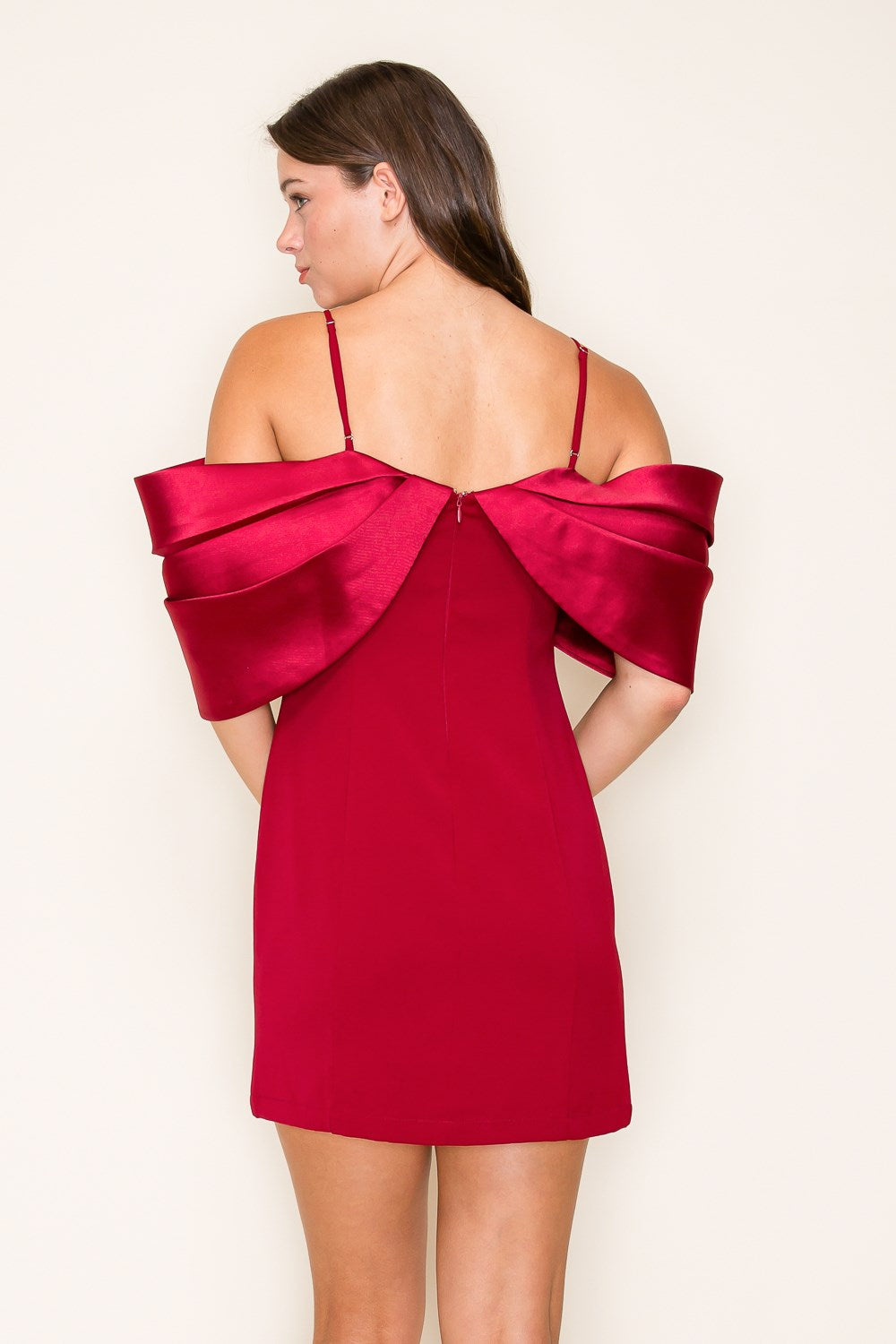 contrast satin off the shoulder bow dress