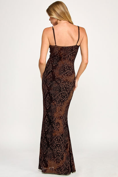 velvet python print sleeveless maxi dress