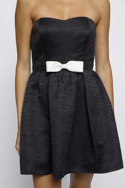 strapless a line bow belt dress