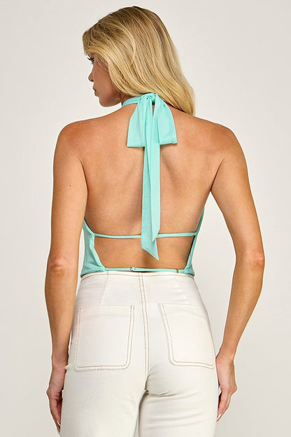 Jersey Halter Cowl Neck Open Back Top