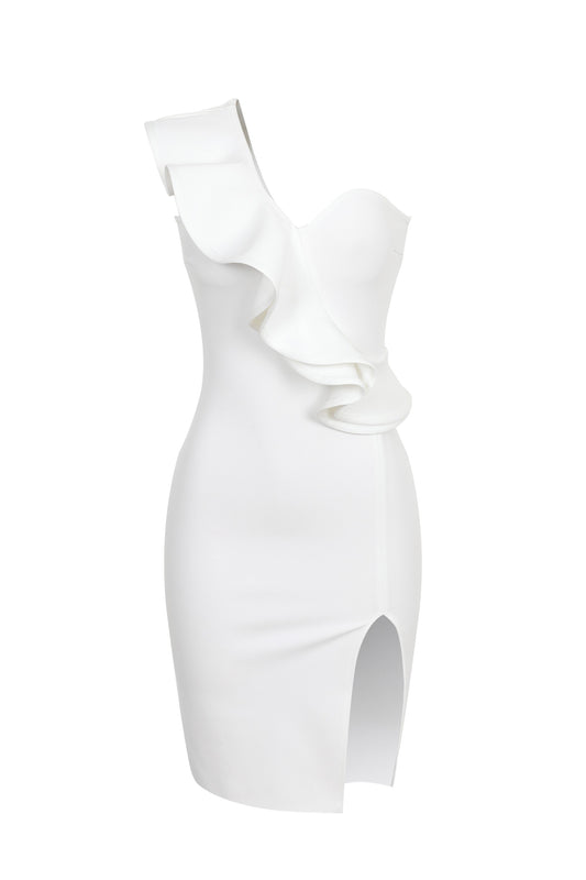 Ruffle One Shoulder Divessa Bandage Midi Dress
