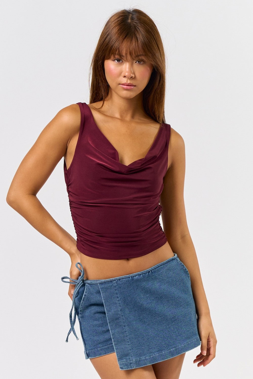 Sleeveless Cowl Neck Slinky Top