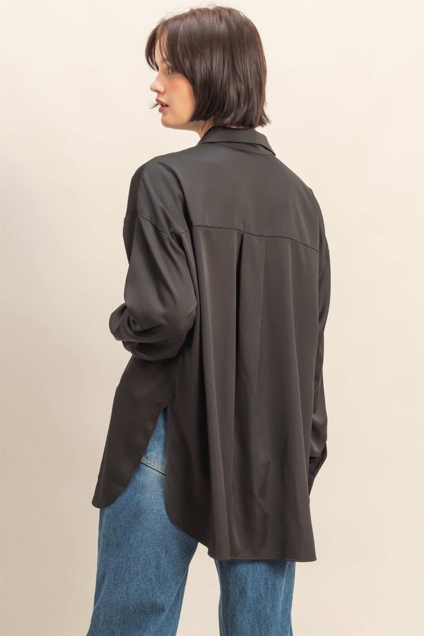 Long Sleeve Oversized Satin Shirt