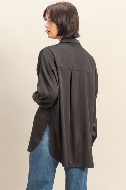 Long Sleeve Oversized Satin Shirt