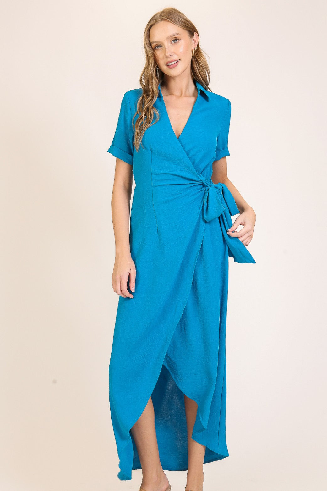 collared wrap dress Women's Petite in Brown size 2 Get the black and white made to measure wrap plus size dress here. Blue Collared Long Sleeve Wrap