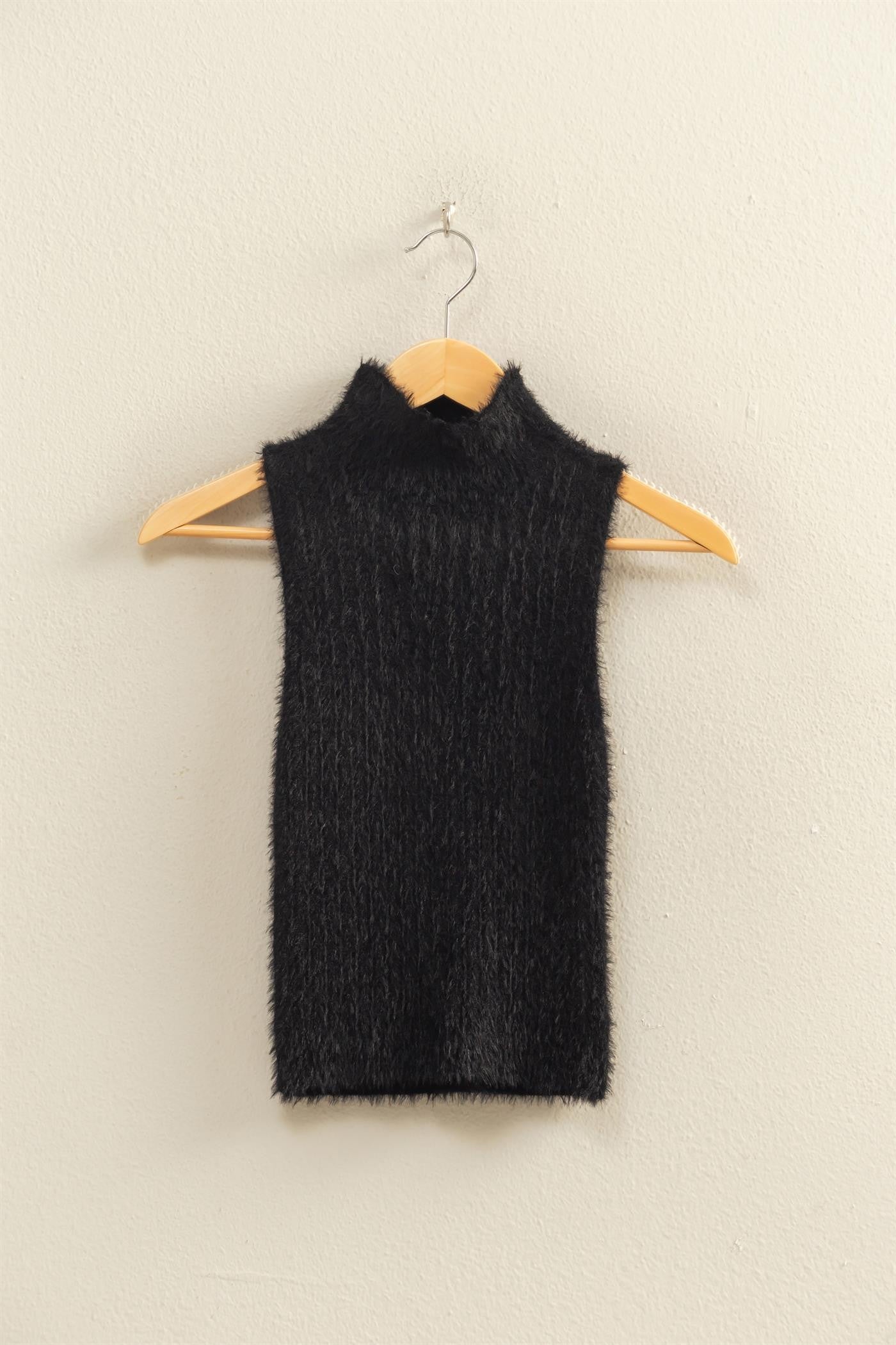 Ribbed Sleeveless High Neck Knit Top