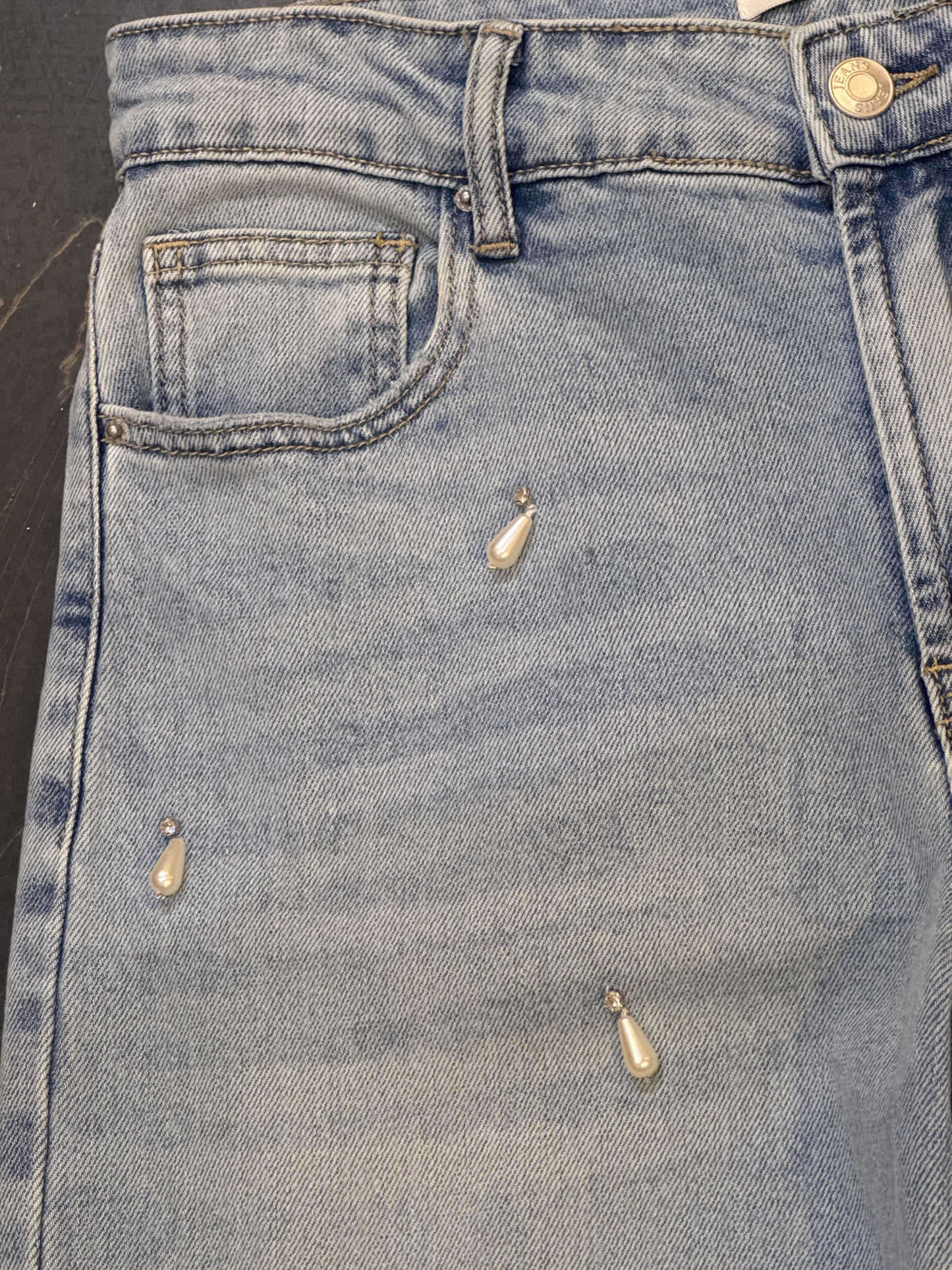 pearl drops wide leg jeans