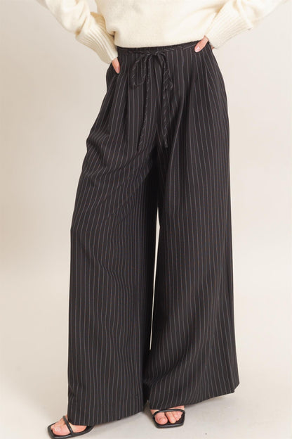 Drawstring Pleated High Waist Wide-leg Pants