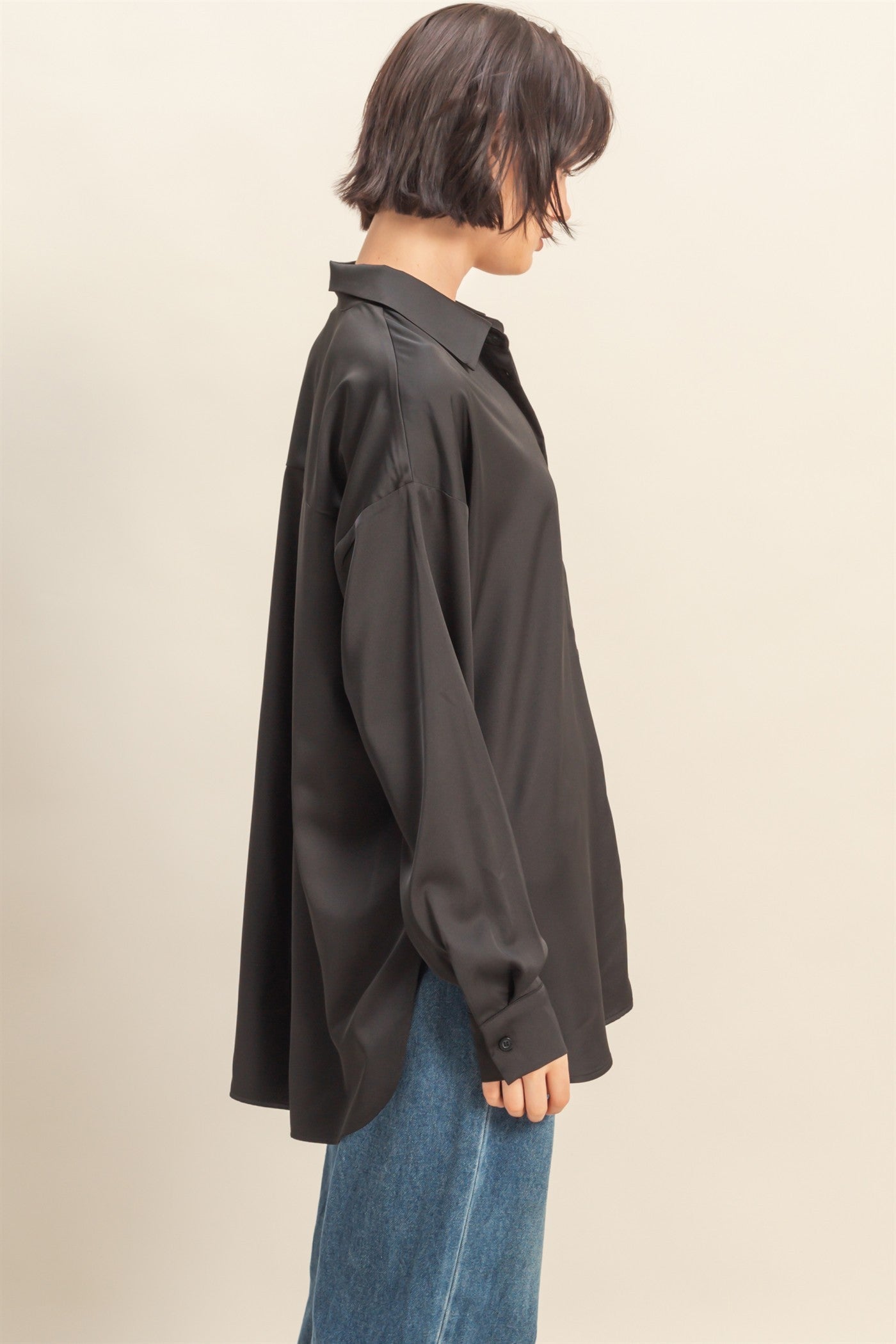 Long Sleeve Oversized Satin Shirt