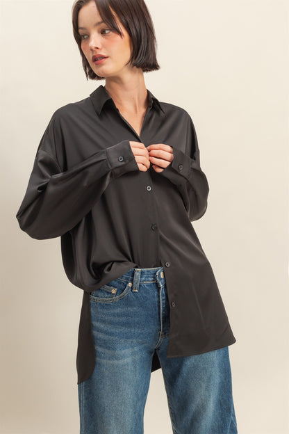 Long Sleeve Oversized Satin Shirt